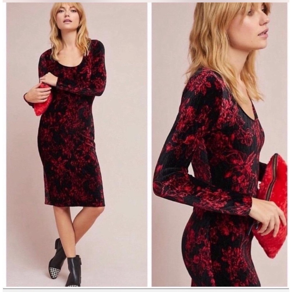 Black & Red Velvet Dress HD in Paris Midi Low Scoop Whimsigoth Vamp ANTHROβ S